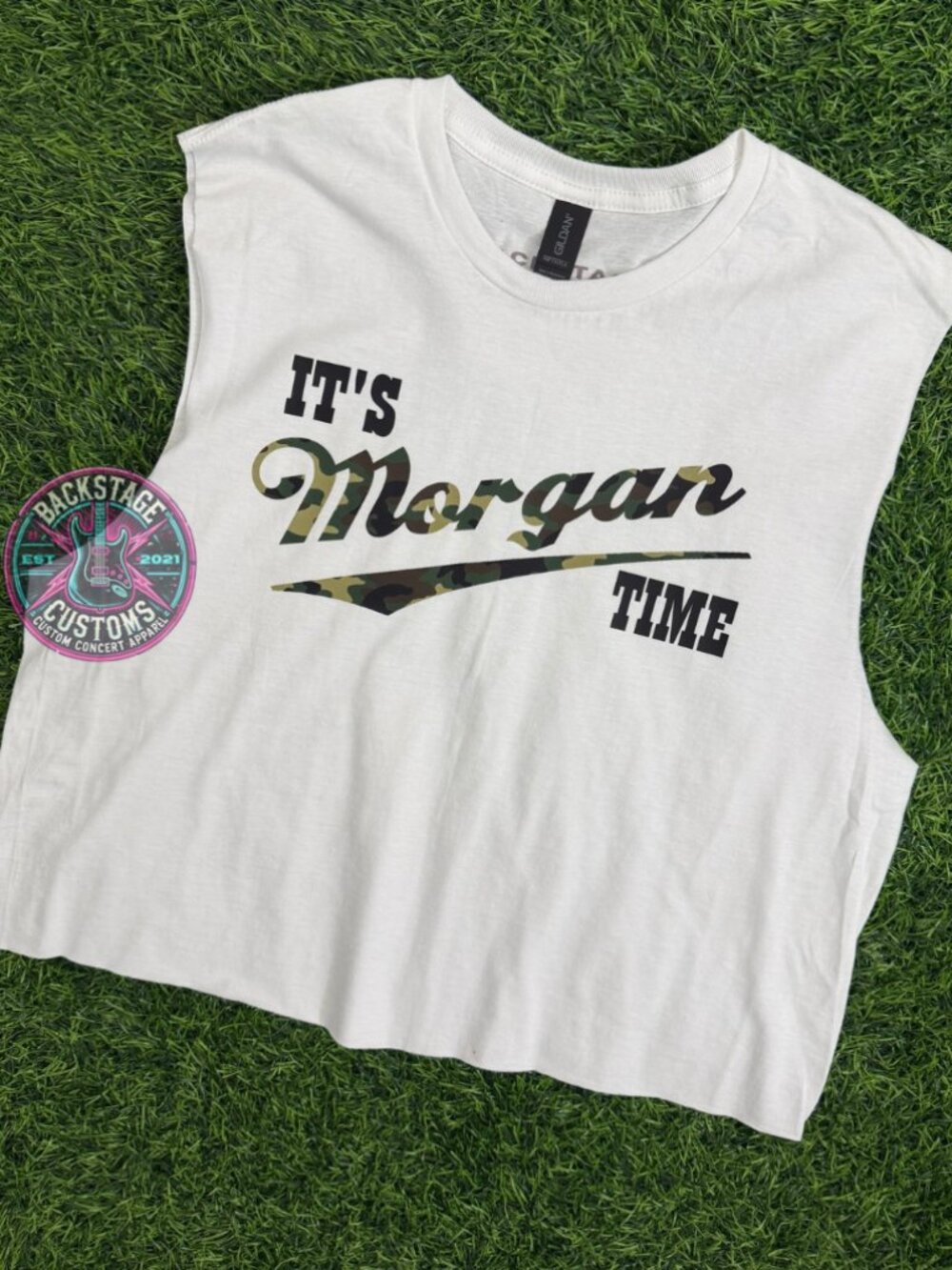 It's Morgan Time Camo Cropped Muscle Tank